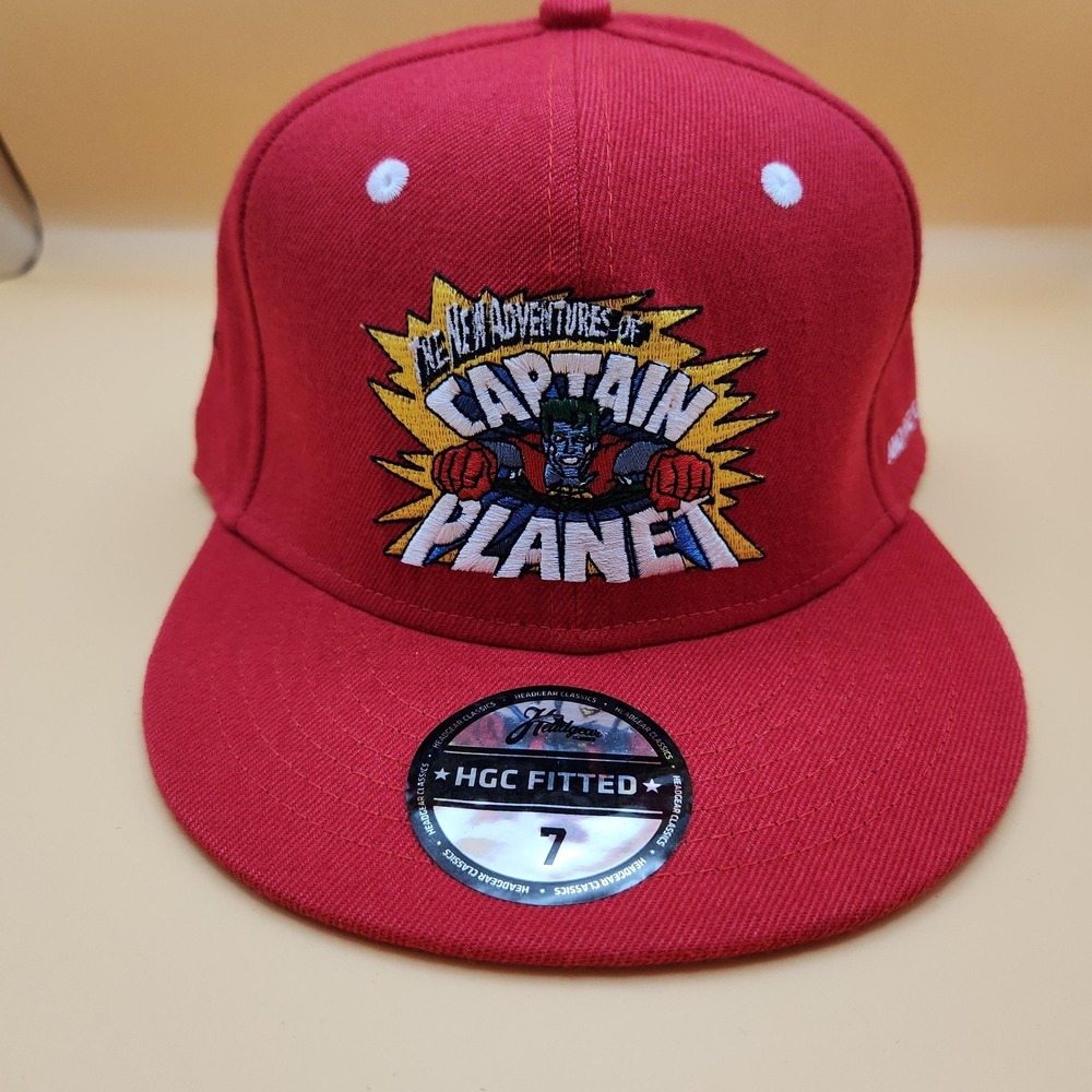 Captain Planet‎ Hat Cap Fitted Mens 7 Red Cartoon Embroidered Headgear Classics